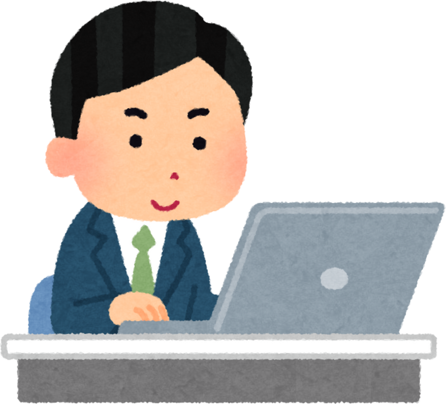 Illustration of Smiling Businessman Working on Laptop